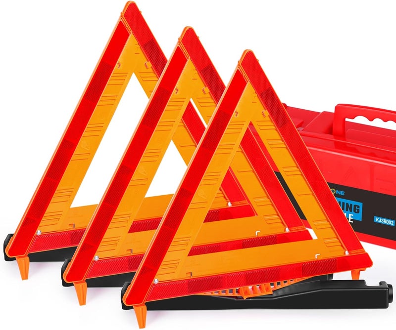 Noone Safety Triangles DOT Approved, 3 Pack Foldable Warning Reflective Triangles, US FMVSS 571 125 with Carrying Case, Heavy Base Emergency Roadside Triangles - Image 1